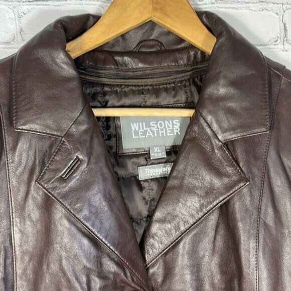 NEW Vintage 80s Wilsons Leather Thinsulate Lining Belted Jacket Coat XL Burgundy - Picture 2 of 13